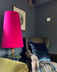 Cerise Pink Velvet Lampshade | Extra Tall Cone Light Shade | Bespoke Handmade UK