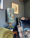 Jungle Monkey Teal Cotton Lampshade | Extra Tall Cylinder Ceiling Light Shade | Bespoke Handmade UK