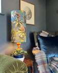 Jungle Monkey Teal Cotton Lampshade | Extra Tall Cylinder Ceiling Light Shade | Bespoke Handmade UK