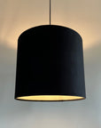 Black velvet drum lampshade/ ceiling shade with a white lining