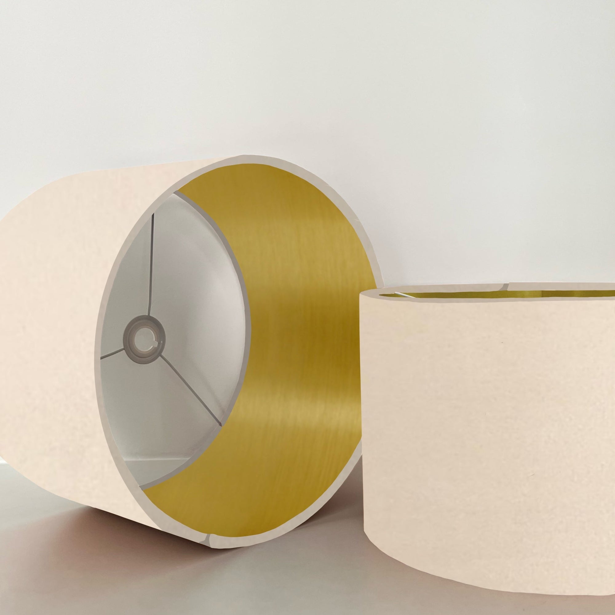 Cream velvet drum lampshade/ ceiling shade with a metallic brushed gold lining