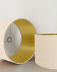 Cream velvet drum lampshade/ ceiling shade with a metallic brushed gold lining