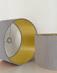Grey velvet drum lampshade/ ceiling shade with a metallic brushed gold lining