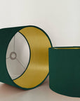 Green velvet drum lampshade/ ceiling shade with a metallic brushed gold lining