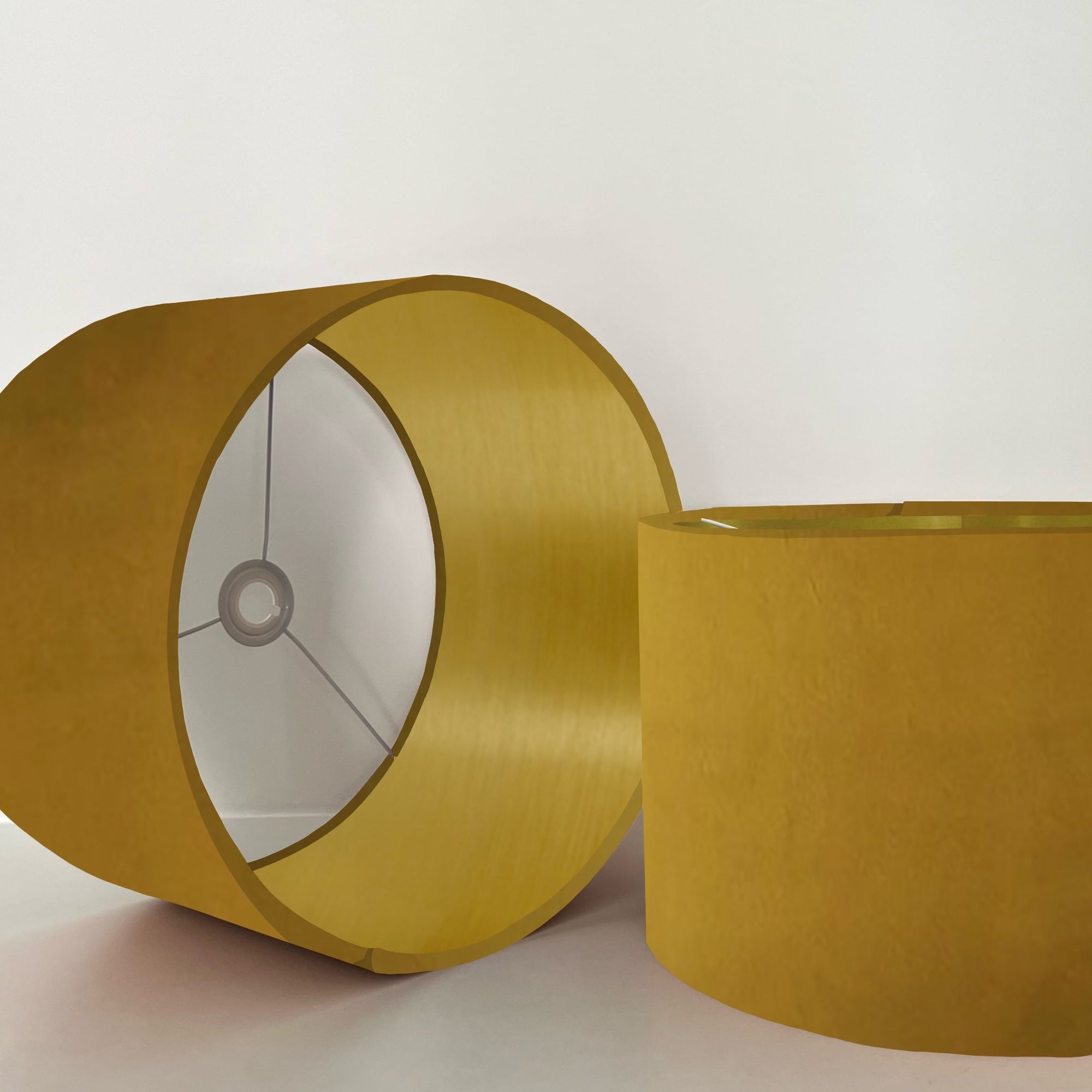 Mustard velvet drum lampshade/ ceiling shade with a metallic brushed gold lining
