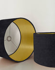 Black velvet drum lampshade/ ceiling shade with a metallic brushed gold lining