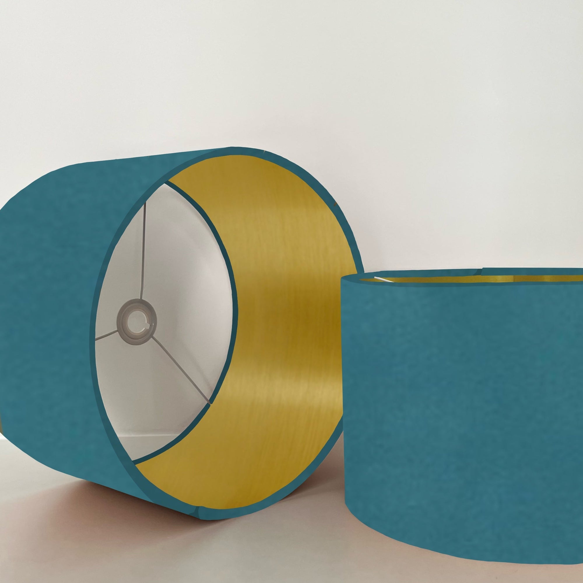 Teal velvet drum lampshade/ ceiling shade with a metallic brushed gold lining