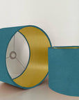 Teal velvet drum lampshade/ ceiling shade with a metallic brushed gold lining