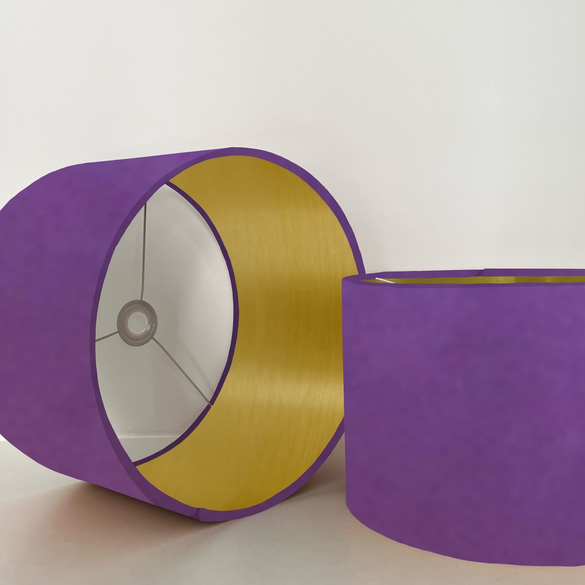 Purple velvet drum lampshade/ ceiling shade with a metallic brushed gold lining