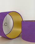 Purple velvet drum lampshade/ ceiling shade with a metallic brushed gold lining