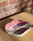 Floral salad bowl, with serving utensils