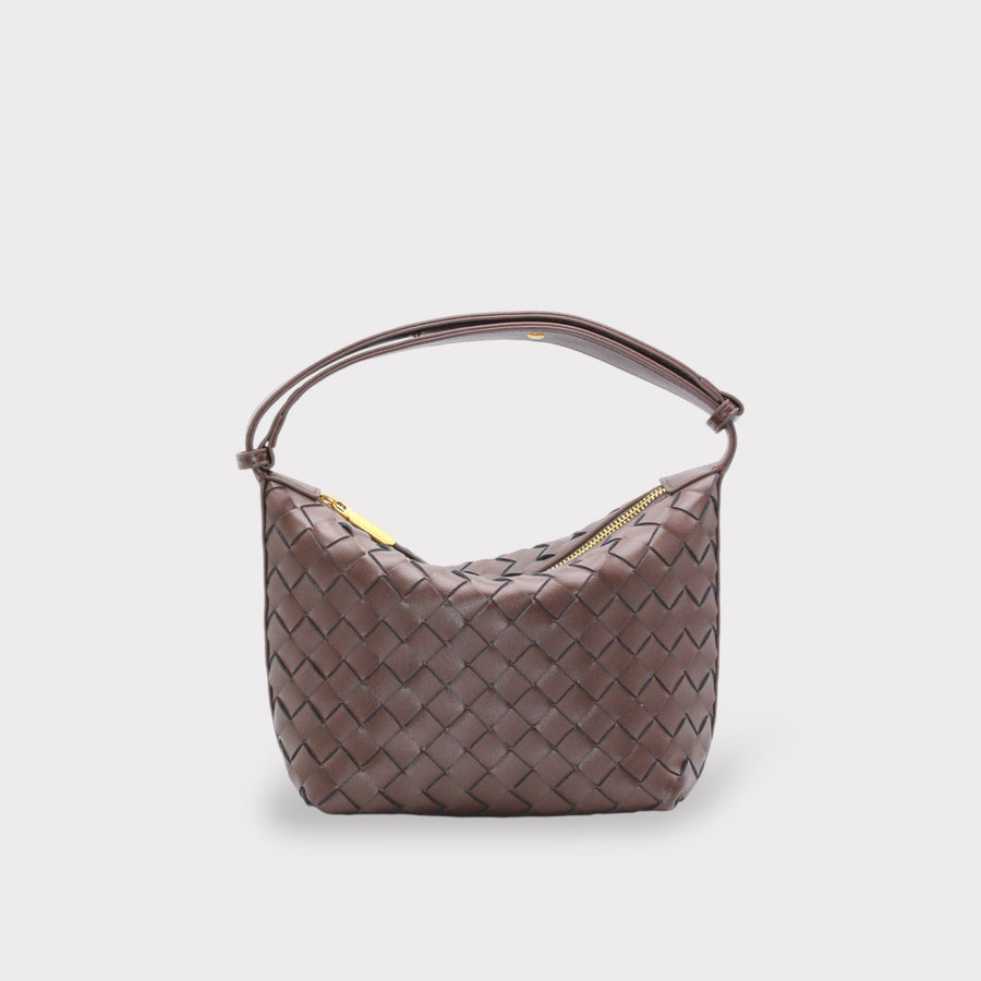 Genuine Leather Woven Style Boxed Pouch Bag
