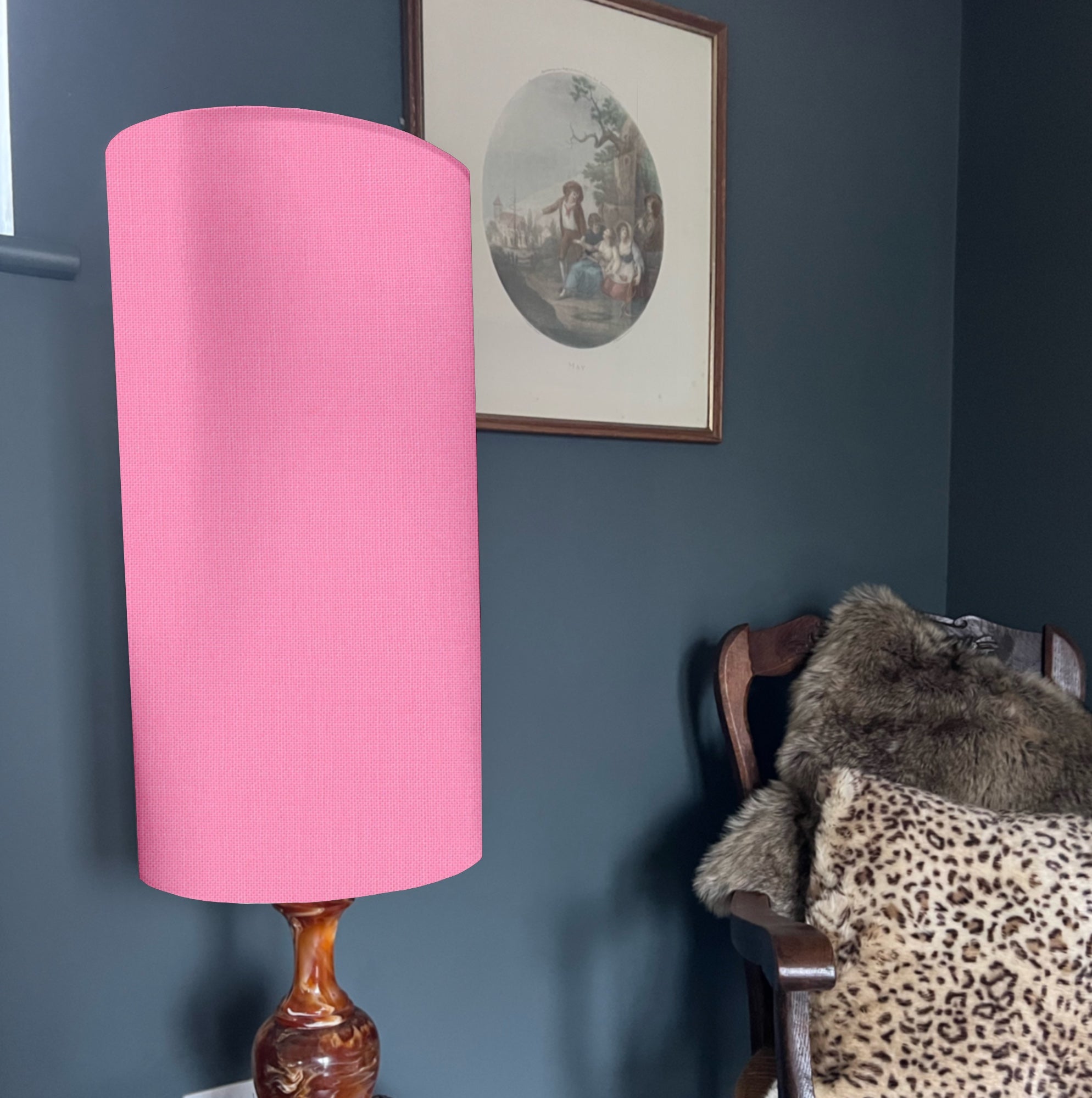 Light Pink Cotton Lampshade | Extra Tall Cylinder Ceiling Light Shade | Bespoke Handmade UK
