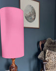 Light Pink Cotton Lampshade | Extra Tall Cylinder Ceiling Light Shade | Bespoke Handmade UK