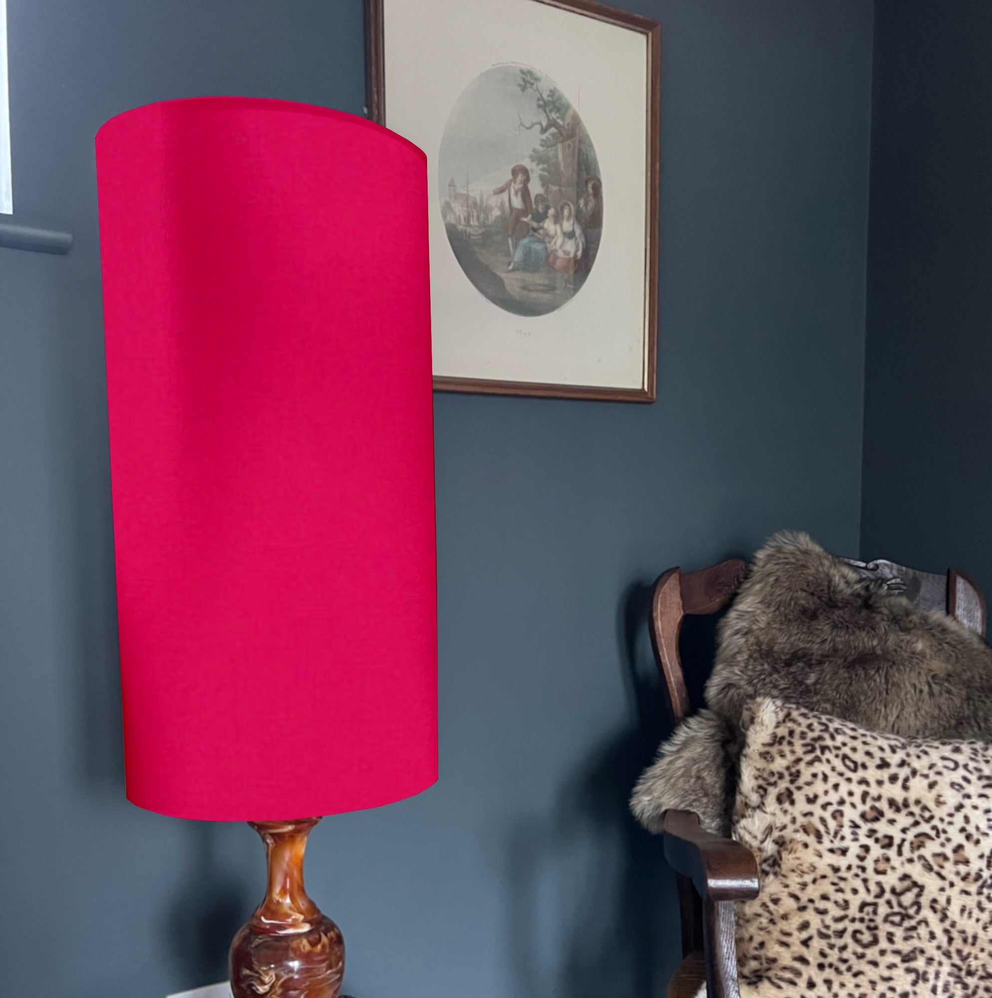 Cerise Pink Cotton Lampshade | Extra Tall Cylinder Ceiling Light Shade | Bespoke Handmade UK