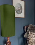 Olive Cotton Lampshade | Extra Tall Cylinder Ceiling Light Shade | Bespoke Handmade UK