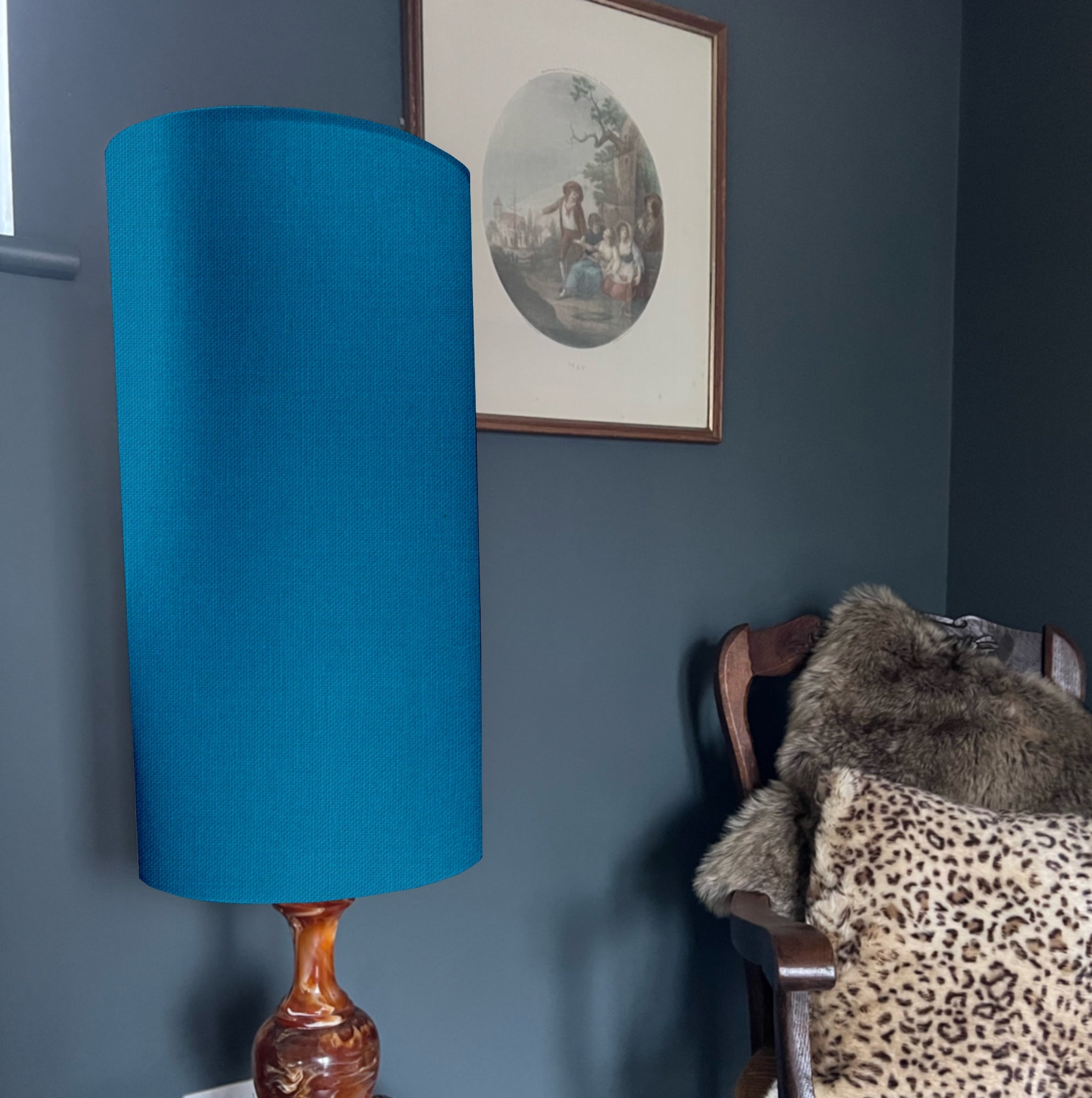 Teal Cotton Lampshade | Extra Tall Cylinder Ceiling Light Shade | Bespoke Handmade UK