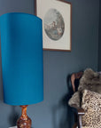 Teal Cotton Lampshade | Extra Tall Cylinder Ceiling Light Shade | Bespoke Handmade UK