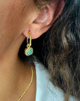 Square Amazonite Gemstone Charm Hoops in Gold