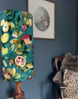 Fruit garden Velvet cylinder lampshade, in teal, extra tall lampshade