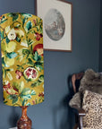 Fruit garden Velvet cylinder lampshade, in mustard, extra tall lampshade