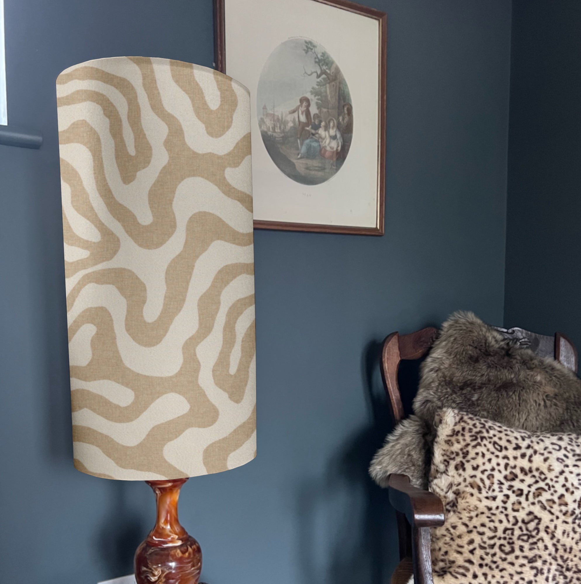 Ecru Wiggle Lampshade | Extra Tall Cylinder Ceiling Light Shade | Bespoke Handmade UK