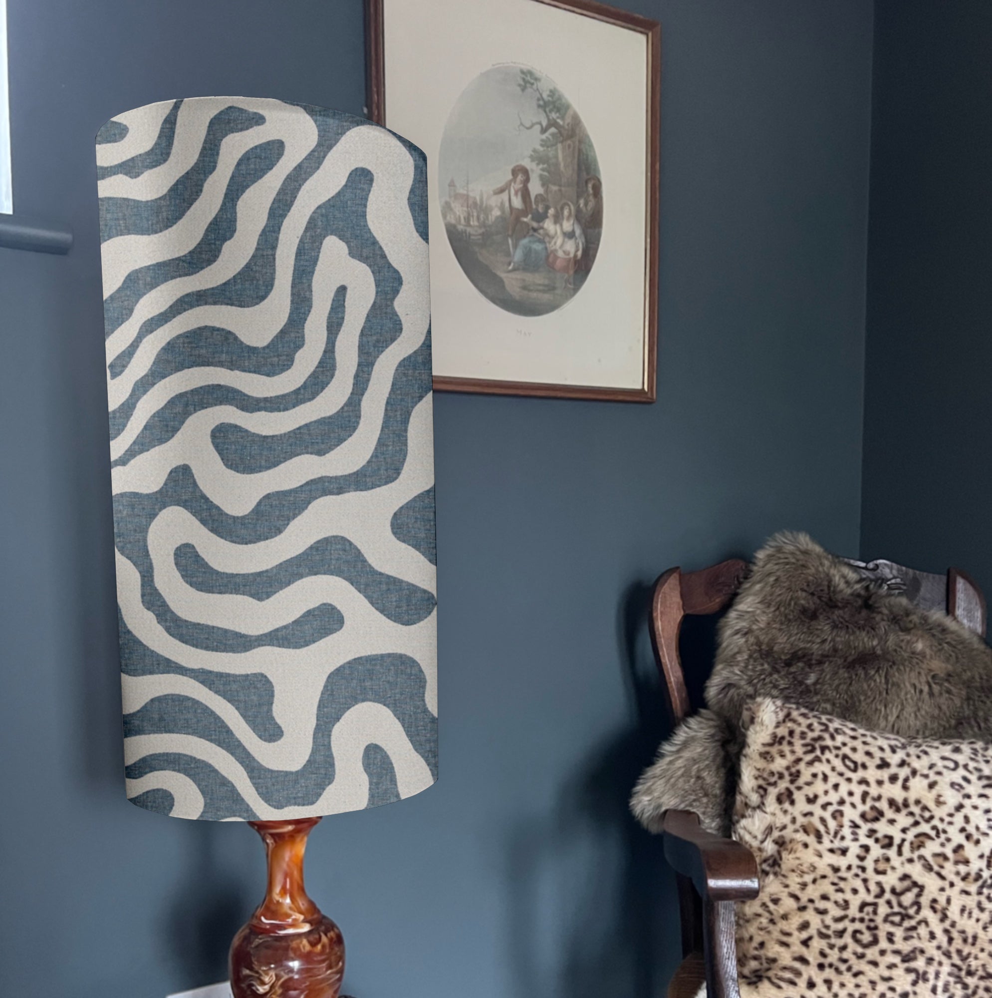 Blue Wiggle Lampshade | Extra Tall Cylinder Ceiling Light Shade | Bespoke Handmade UK