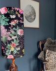 Butterfly floral Velvet cylinder lampshade, extra tall lampshade, midnight