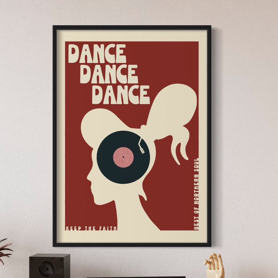 Premium Northern Soul music print, retro wall art, high-quality 230gsm paper, framed or unframed options, vibrant colors by Little Egret Design at brixbailey.com