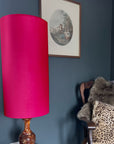 Cerise pink velvet cylinder lampshade, extra tall lampshade