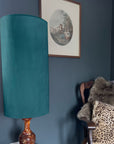 Teal Velvet cylinder lampshade, extra tall lampshade