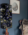 Midnight floral Velvet cylinder lampshade, extra tall lampshade
