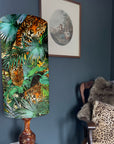 Tropical cheetah Velvet cylinder lampshade, extra tall lampshade