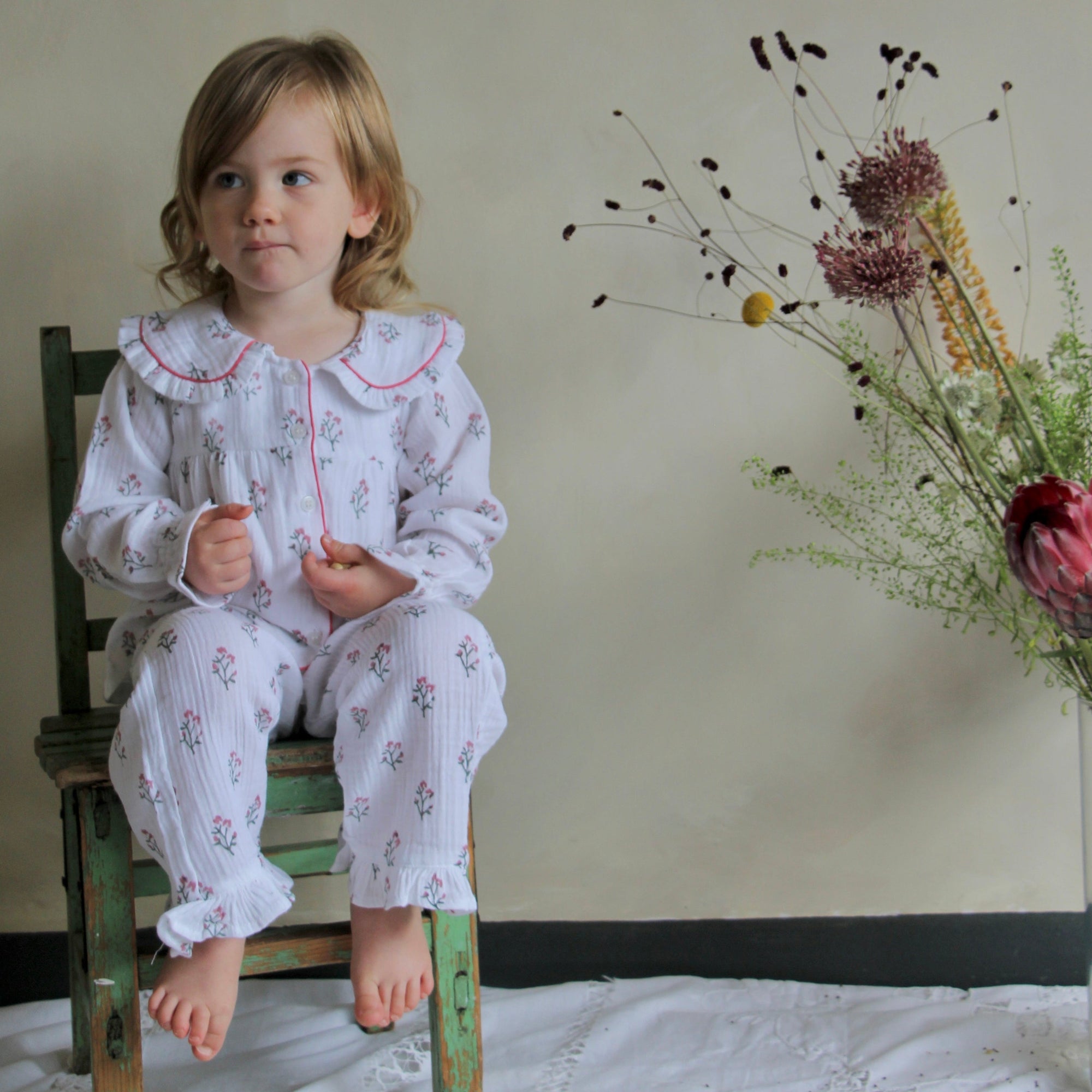 Marnie Pink &amp; Green Kids Muslin Pyjamas