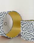 Blue wiggle drum lampshade/ ceiling shade with a metallic brushed gold lining