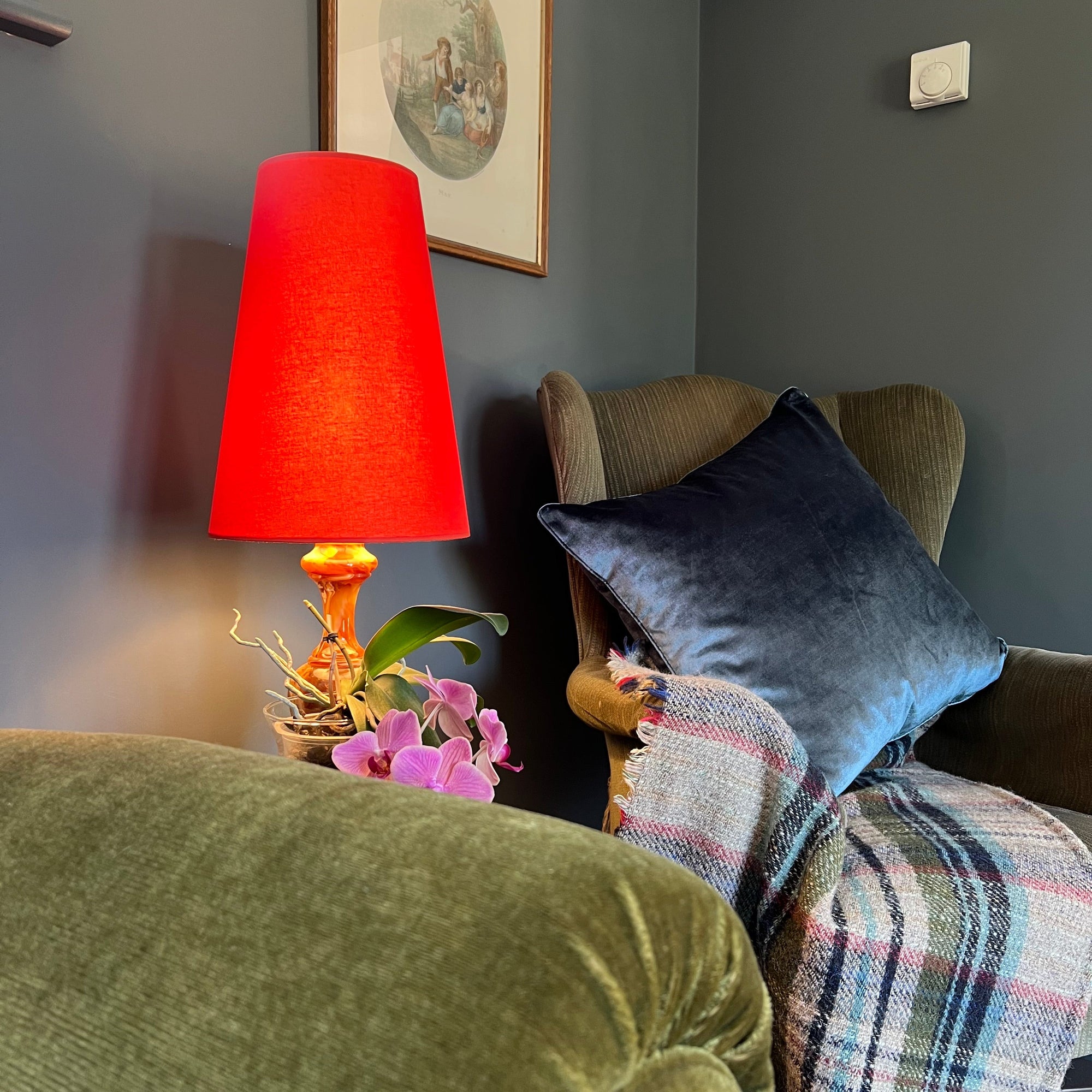 Burnt Orange Cotton Lampshade | Extra Tall Cone Light Shade | Bespoke Handmade UK