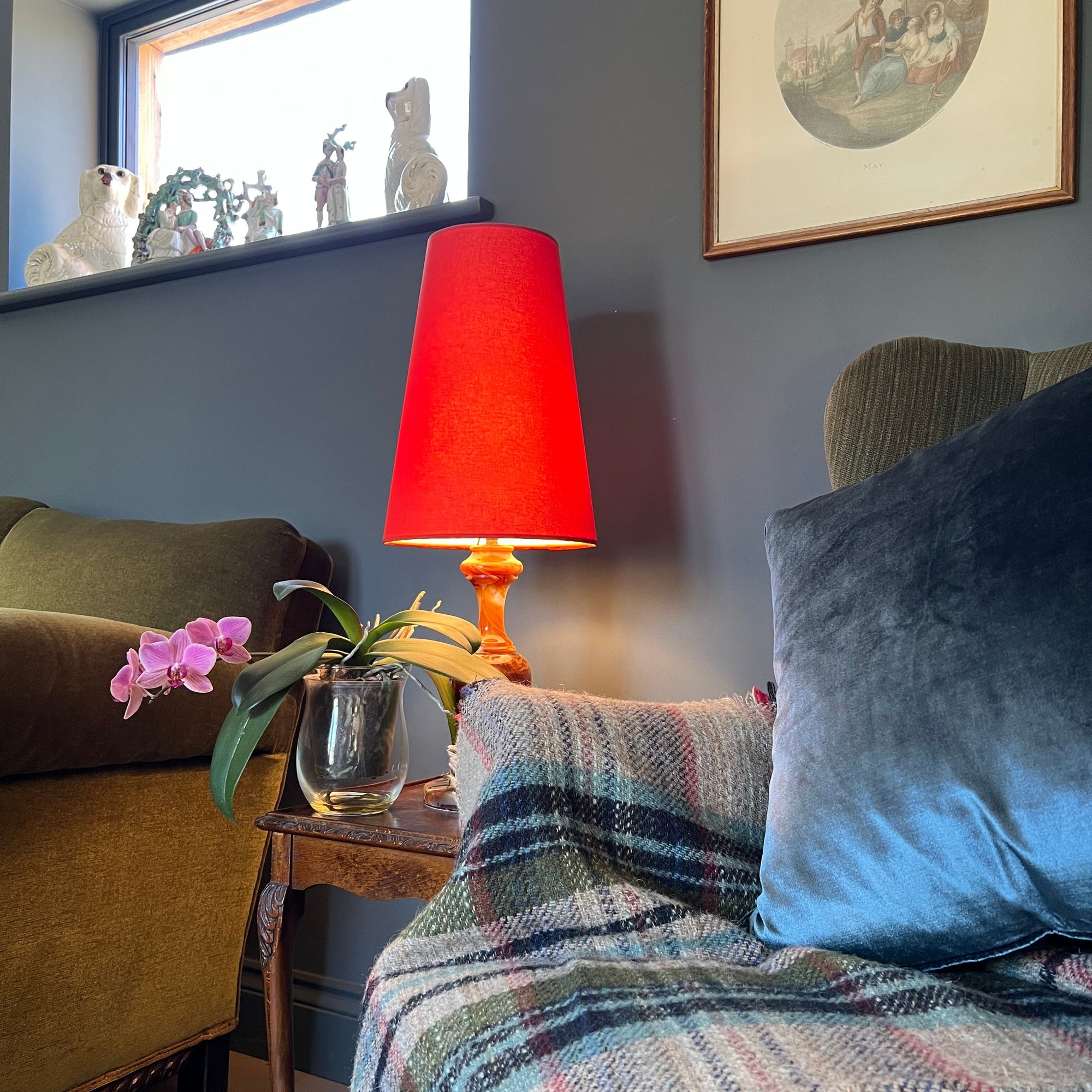 Burnt Orange Cotton Lampshade | Extra Tall Cone Light Shade | Bespoke Handmade UK