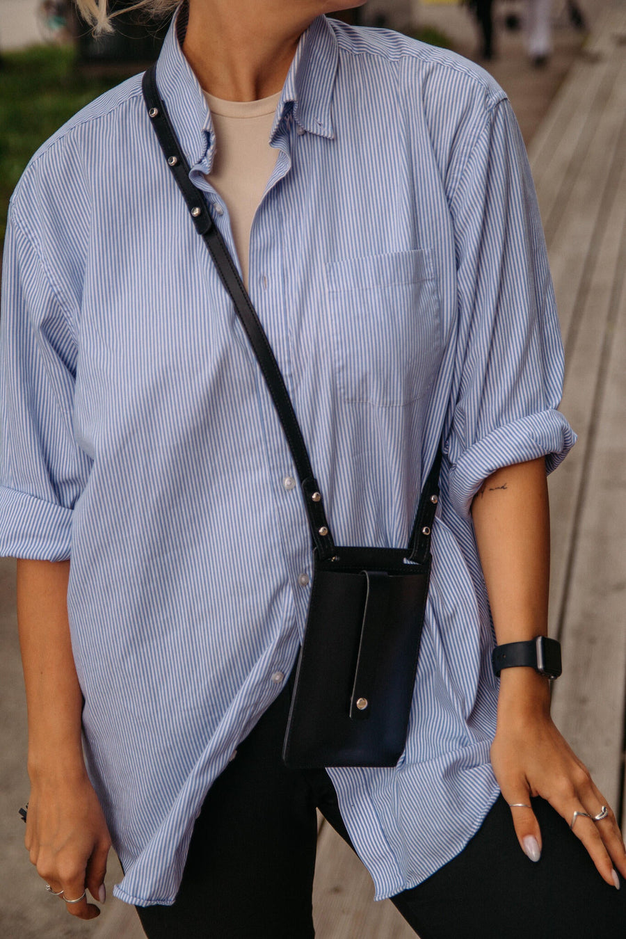 Eco-Friendly Leather Phone Bag with Strap & Closure