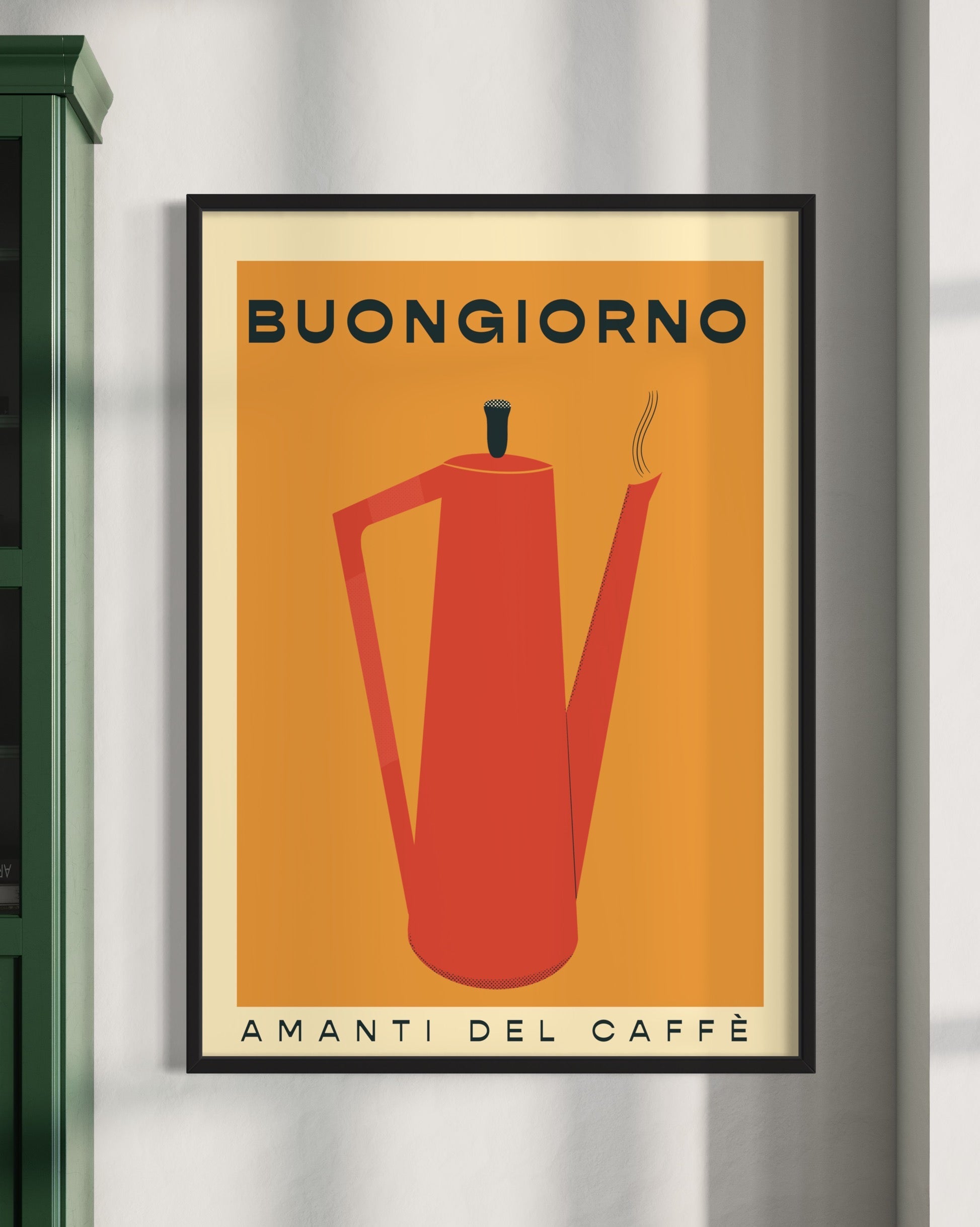 Premium Retro Coffee Art Print, Vibrant Kitchen Decor, Handcrafted Framed Poster, UK Printed Luxury Wall Art by Little Egret Design at brixbailey.com