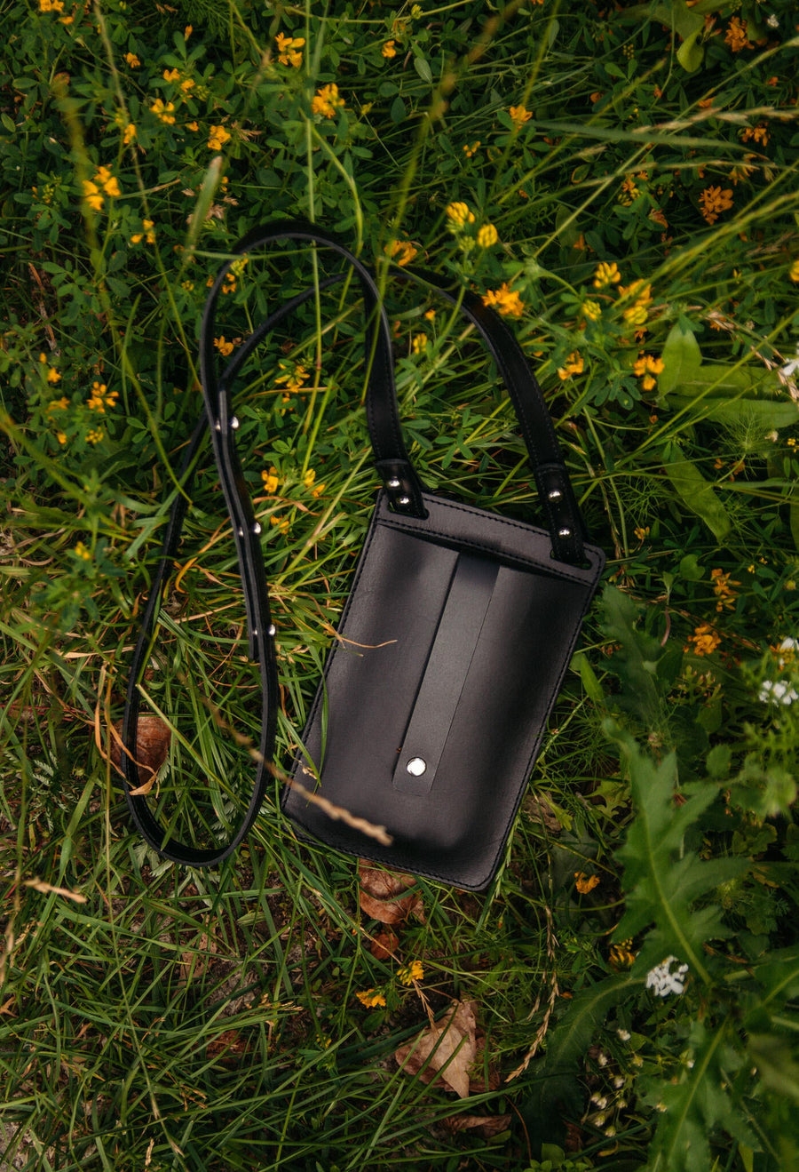 Eco-Friendly Leather Phone Bag with Strap & Closure