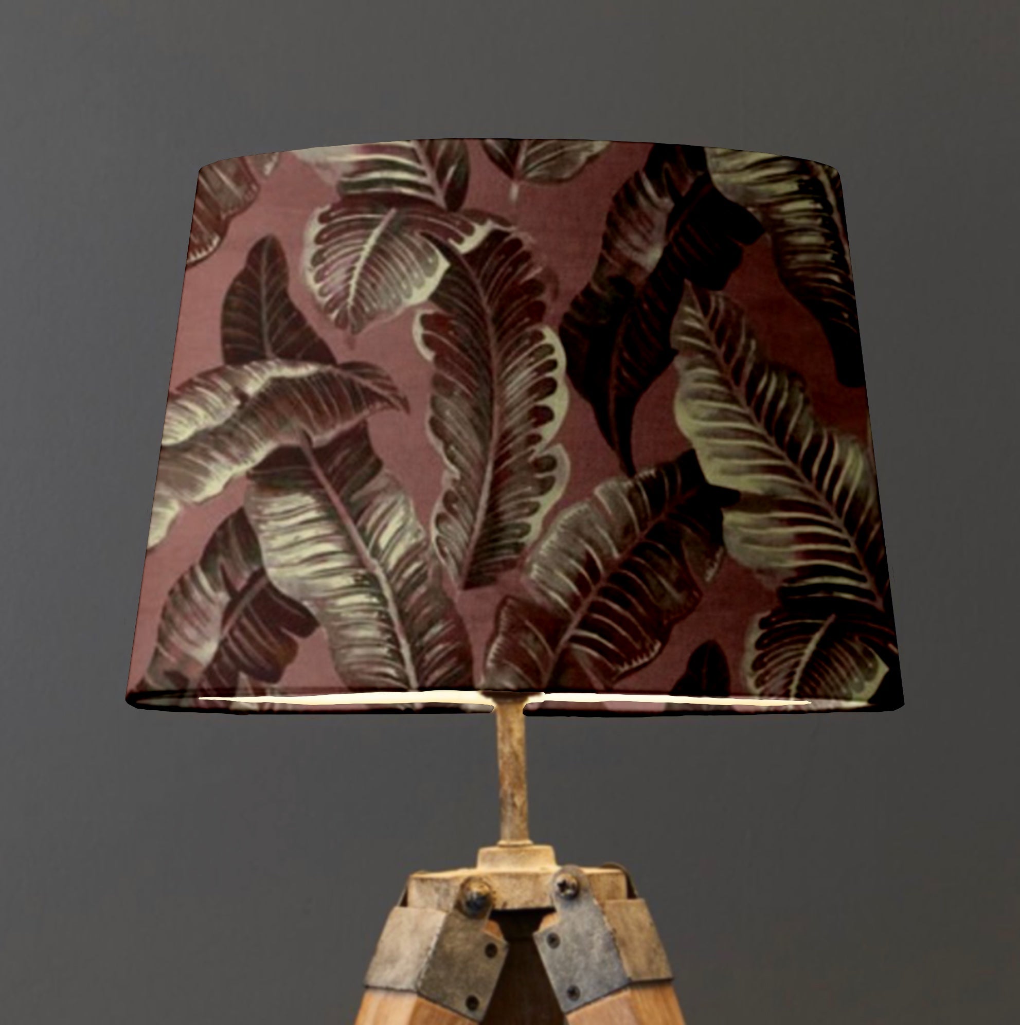 Pink Leaves Velvet Lampshade | French Drum Ceiling Light Shade | Bespoke Handmade Empire Lampshade