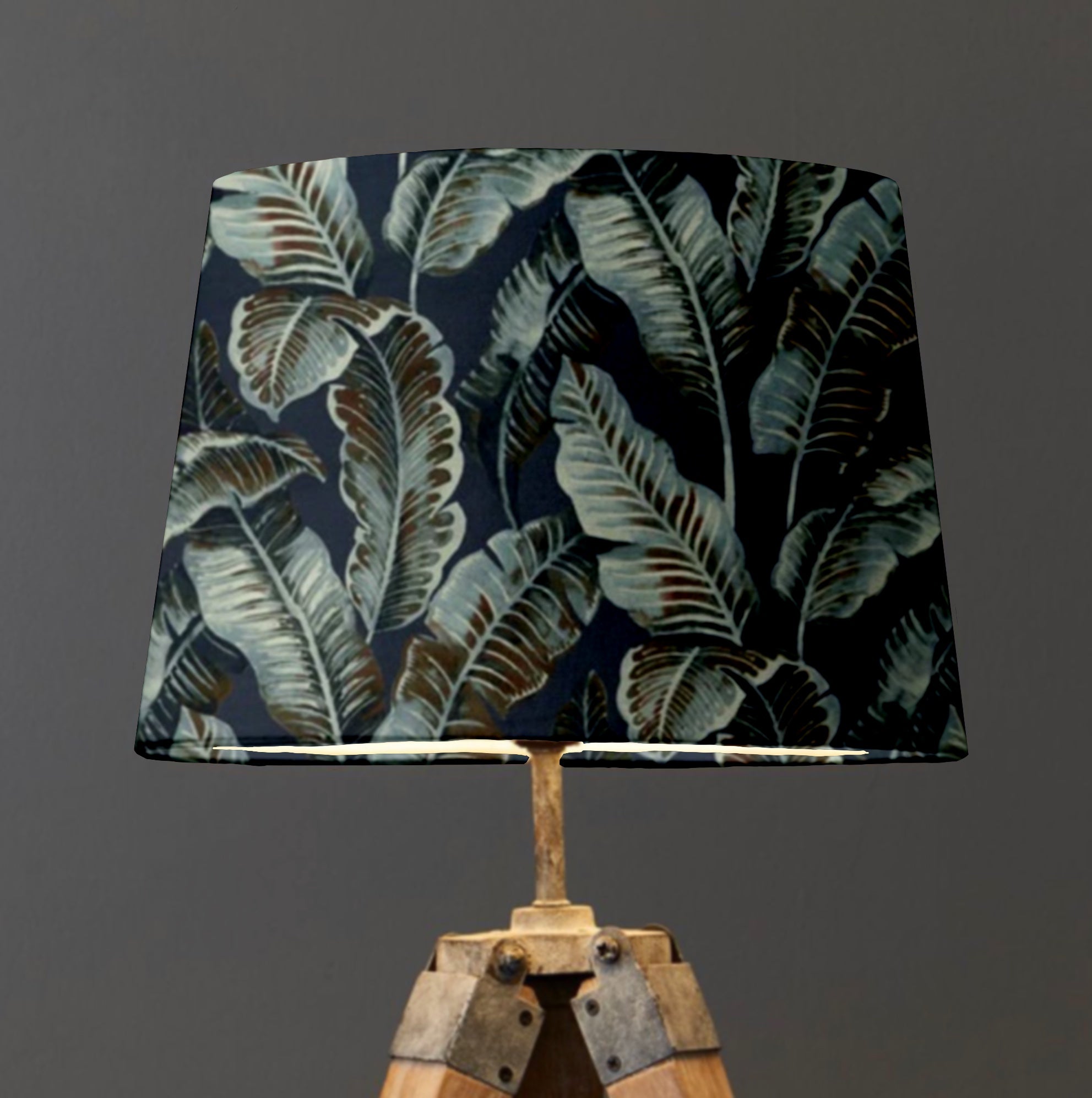 Navy Leaves Velvet Lampshade | French Drum Ceiling Light Shade | Bespoke Handmade Empire Lampshade
