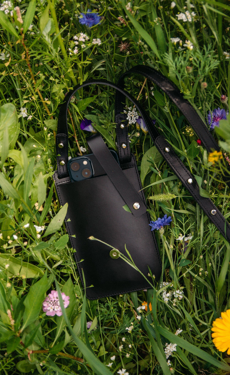 Eco-Friendly Leather Phone Bag with Strap & Closure