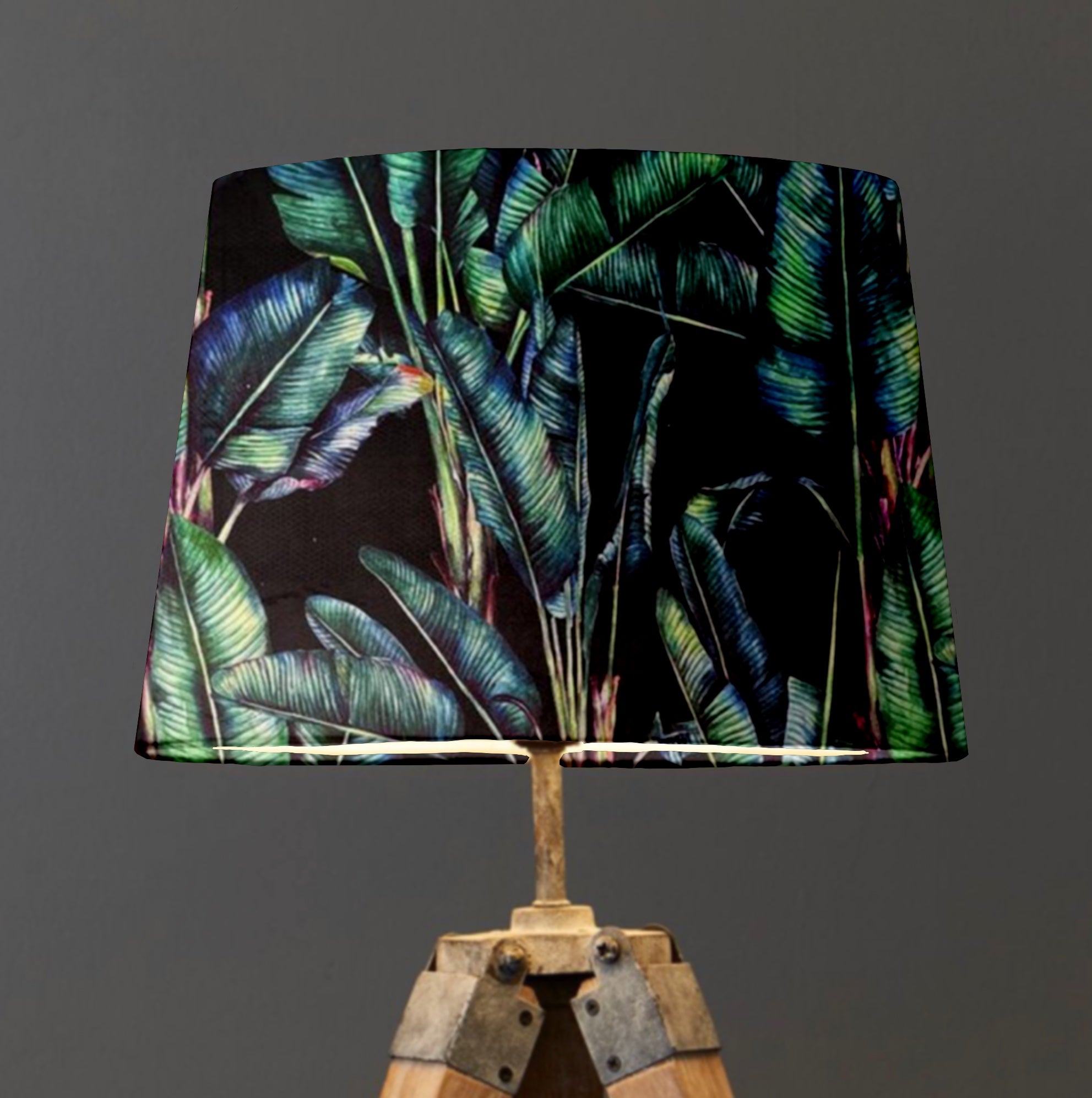 Black Leaves Velvet Lampshade | French Drum Ceiling Light Shade | Bespoke Handmade Empire Lampshade