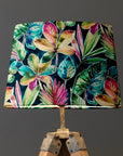 Multicoloured Rainforest Leaves Velvet French Drum Lampshade | Handmade Ceiling Light Shade | UK