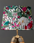 White Botanical Geometric Velvet Lampshade | French Drum Ceiling Light Shade | Bespoke Handmade Empire Lampshade