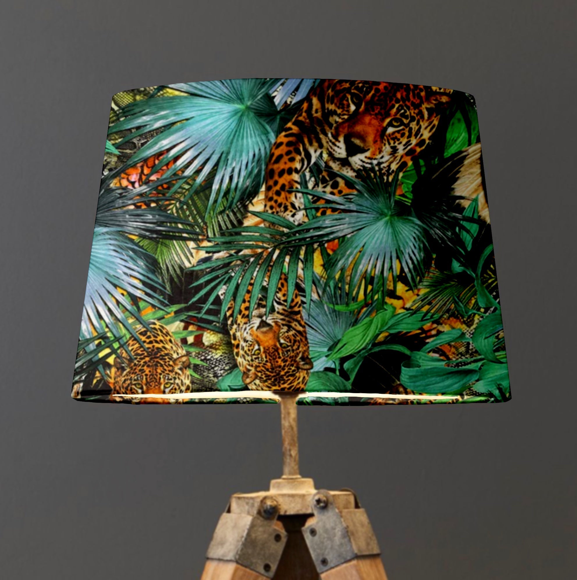 Tropical Cheetah Velvet Lampshade | French Drum Ceiling Light Shade | Bespoke Handmade Empire Lampshade