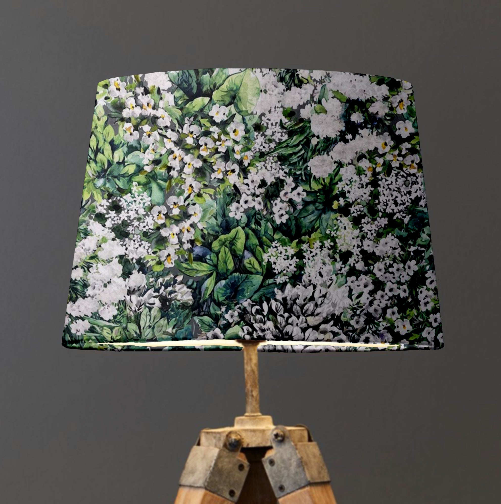 White Flowers Velvet Lampshade | French Drum Ceiling Light Shade | Bespoke Handmade Empire Lampshade