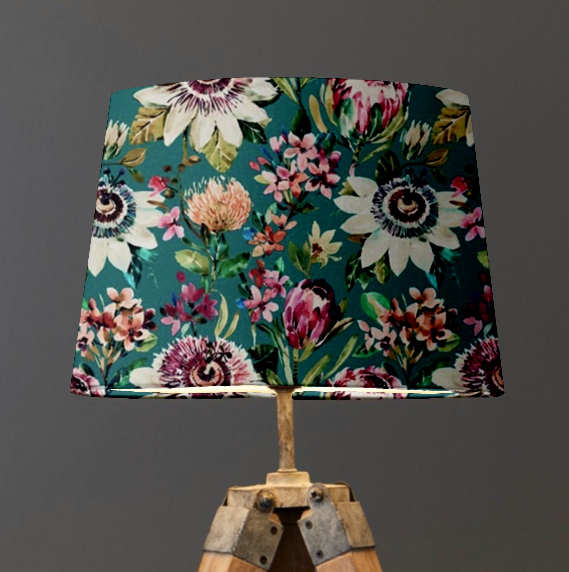 Teal Summer Garden Velvet Lampshade | French Drum Ceiling Light Shade | Bespoke Handmade Empire Lampshade