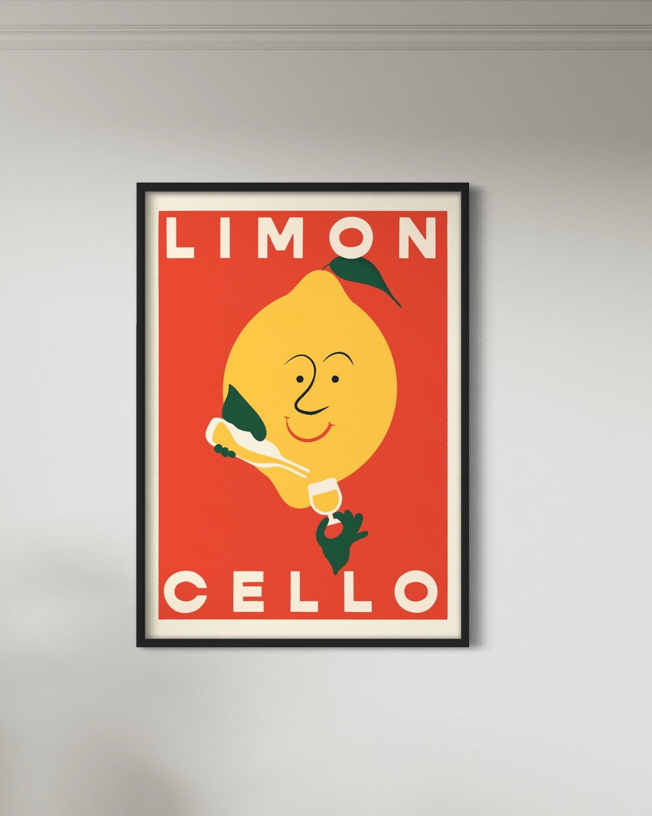 Luxury lemony retro limoncello print, premium 230gsm paper, framed or unframed, A5 to A0 sizes, vibrant high-quality art by Little Egret Design at brixbailey.com